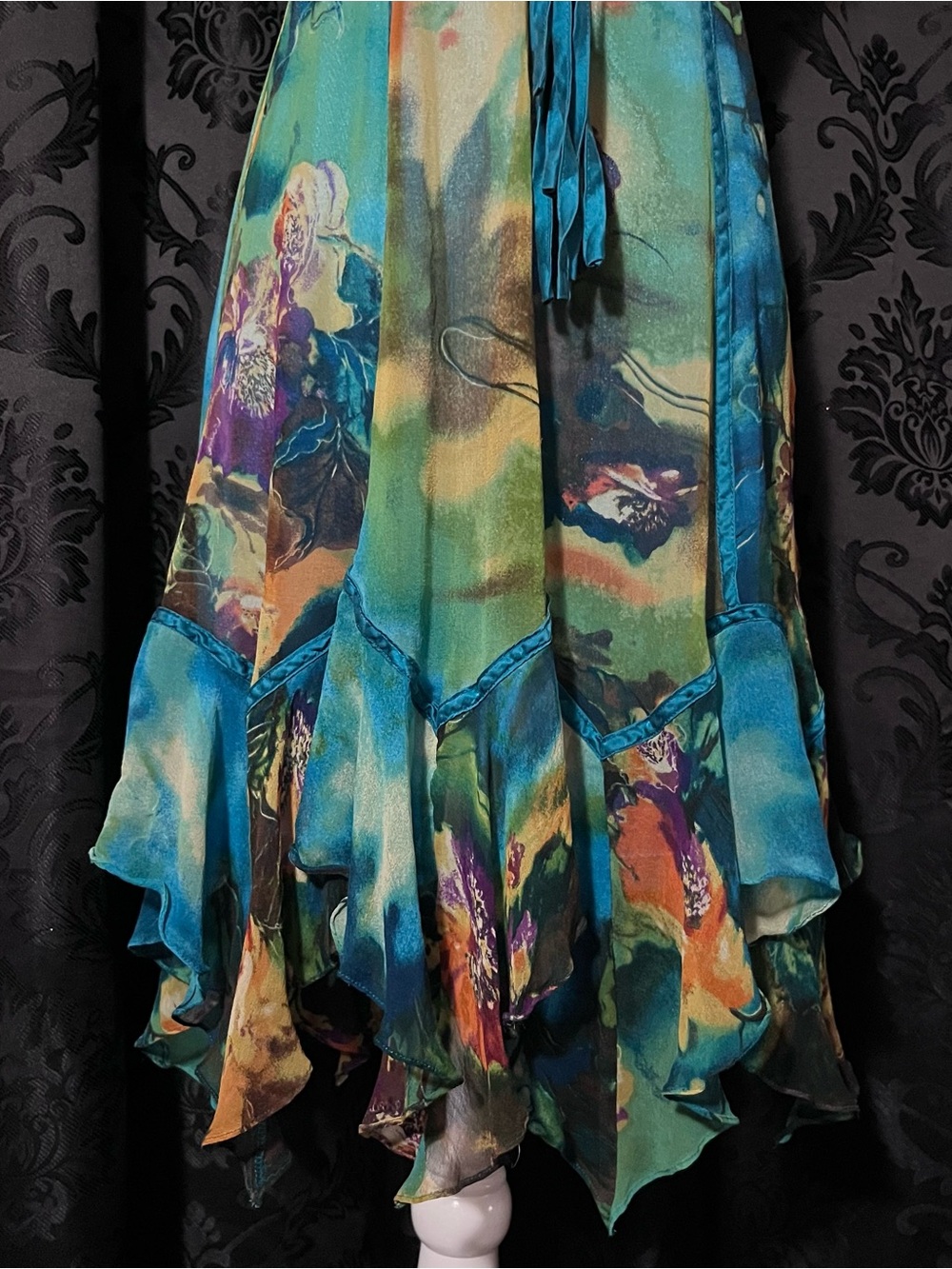 Sue Wong Teal and Green Floral Halter Midi Dress - Picture 3 of 6